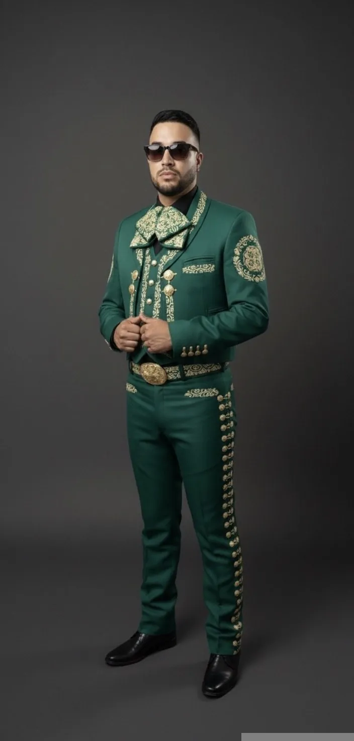 Mariachi en Madrid - Director Kristians Alzuru Mariachi en Madrid - Kristians Alzuru con traje charro verde auténtico